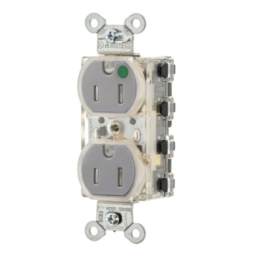 Bryant Hubbell Wiring Device-Kellems SNAPConnect Duplex Receptacle Hospital Grade 15A/125V LED Tamper-Resistant Gray (SNAP8200GYLTR)