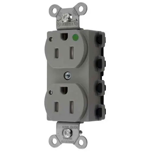 Bryant Hubbell Wiring Device-Kellems SNAPConnect Duplex Receptacle Hospital Grade 15A/125V LED Tamper-Resistant Gray (SNAP8200GYLTRA)