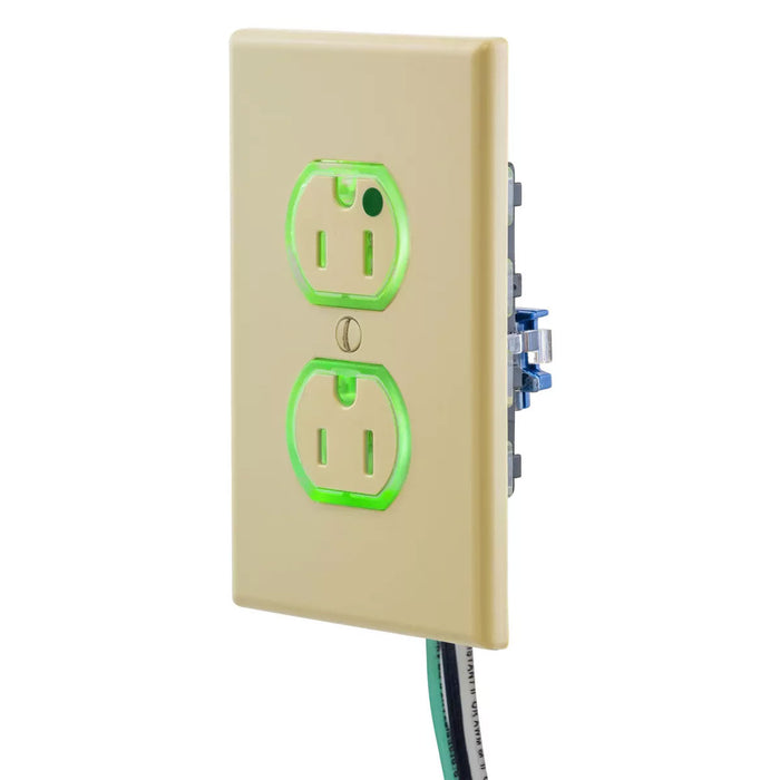 Bryant Hubbell Wiring Device-Kellems SNAPConnect Duplex Receptacle Hospital Grade 15A/125V LED Tamper-Resistant Ivory (SNAP8200ILTR)