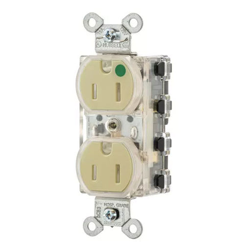 Bryant Hubbell Wiring Device-Kellems SNAPConnect Duplex Receptacle Hospital Grade 15A/125V LED Tamper-Resistant Ivory (SNAP8200ILTR)