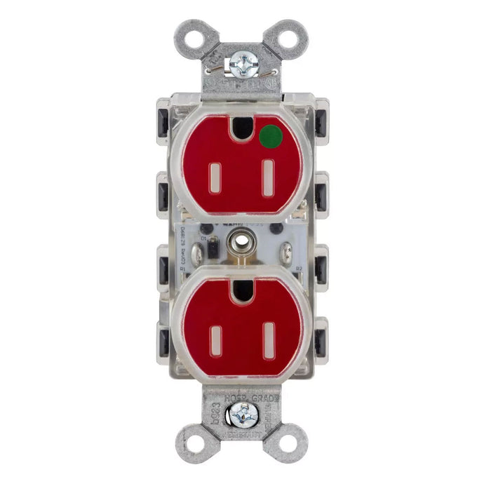 Bryant Hubbell Wiring Device-Kellems SNAPConnect Duplex Receptacle Hospital Grade 15A/125V LED Tamper-Resistant Red (SNAP8200RLTR)