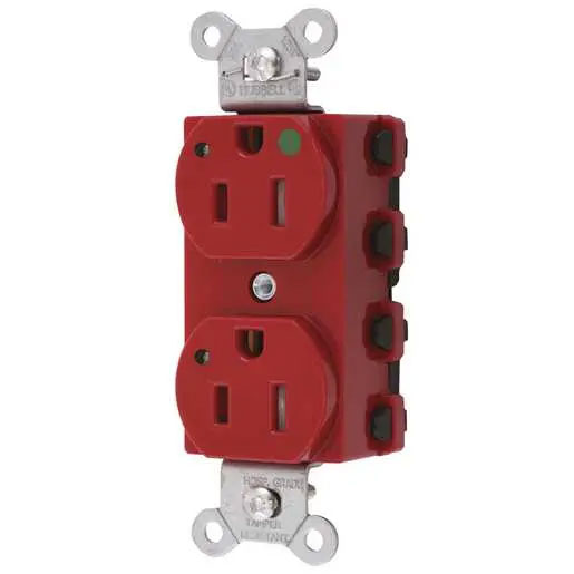 Bryant Hubbell Wiring Device-Kellems SNAPConnect Duplex Receptacle Hospital Grade 15A/125V LED Tamper-Resistant Red (SNAP8200RLTRA)