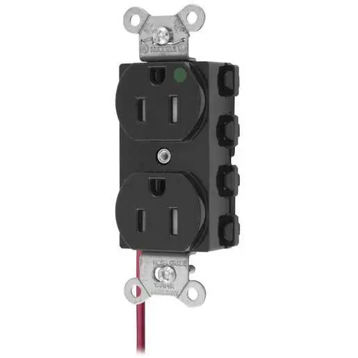 Bryant Hubbell Wiring Device-Kellems SNAPConnect Duplex Receptacle Hospital Grade 15A/125V Split Circuit Tamper-Resistant Black (SNAP8200BKSCTRA)