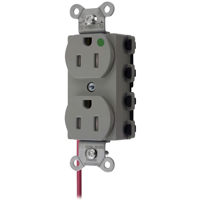 Bryant Hubbell Wiring Device-Kellems SNAPConnect Duplex Receptacle Hospital Grade 15A/125V Split Circuit Tamper-Resistant Gray (SNAP8200GYSCTRA)