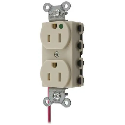 Bryant Hubbell Wiring Device-Kellems SNAPConnect Duplex Receptacle Hospital Grade 15A/125V Split Circuit Tamper-Resistant Ivory (SNAP8200ISCTRA)