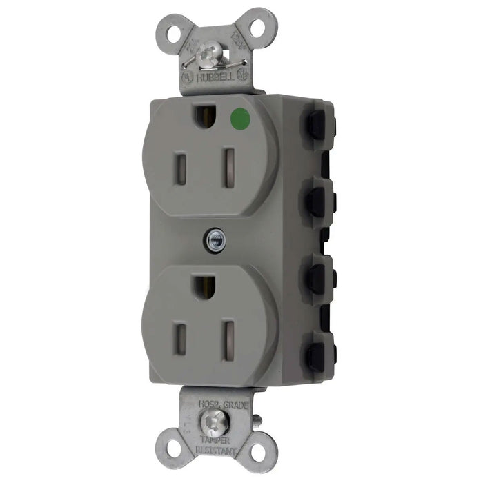 Bryant Hubbell Wiring Device-Kellems SNAPConnect Duplex Receptacle Hospital Grade 15A/125V Tamper-Resistant Gray (SNAP8200GYTRA)