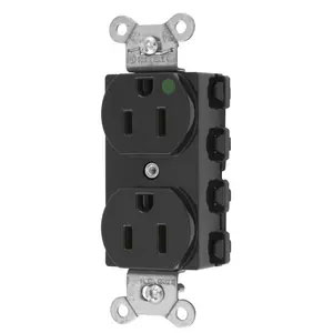 Bryant Hubbell Wiring Device-Kellems SNAPConnect Duplex Receptacle Hospital Grade 15A/125V USA Black (SNAP8200BKNA)