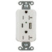 Bryant Hubbell Wiring Device-Kellems USB Charger SNAPConnect 20A 125V Duplex Receptacle 5A Port One Type A/One Type C White (SNAP20UACW)