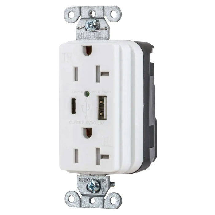 Bryant Hubbell Wiring Device-Kellems USB Charger SNAPConnect 20A 125V Duplex Receptacle 5A Port One Type A/One Type C White (SNAP20UACW)