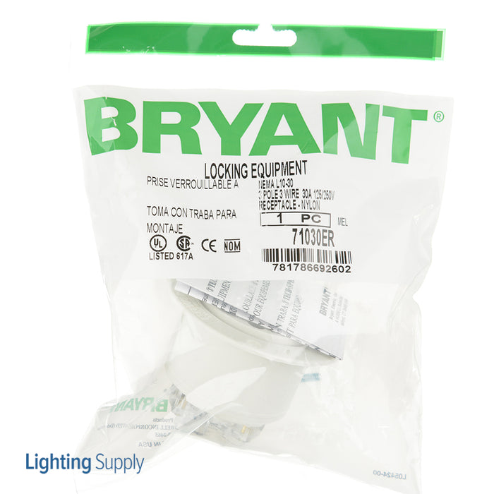 Bryant Locking Flanged Receptacle 30A 125/250V L10-30R Black (71030ER)