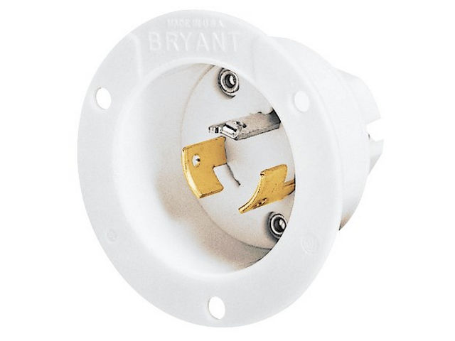 Bryant Locking Flanged Inlet 20A 250V 2P3W Black (7327)