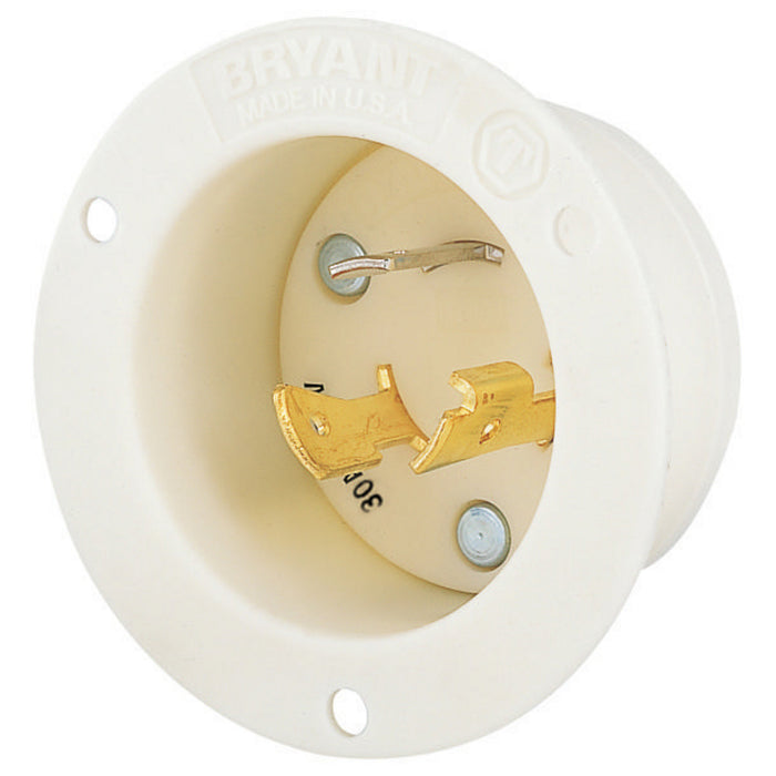 Bryant Locking Flanged Inlet 30A 3PH 600V L13-30P White (71330MB)