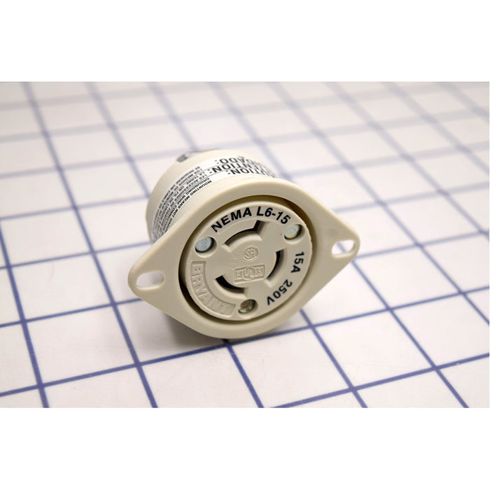 Bryant Locking Flanged Receptacle 15A 250V L6-15R White (70615ER)