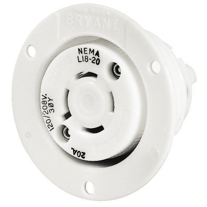 Bryant Locking Flanged Receptacle 20A 120/208V L18-20R White (71820ER)