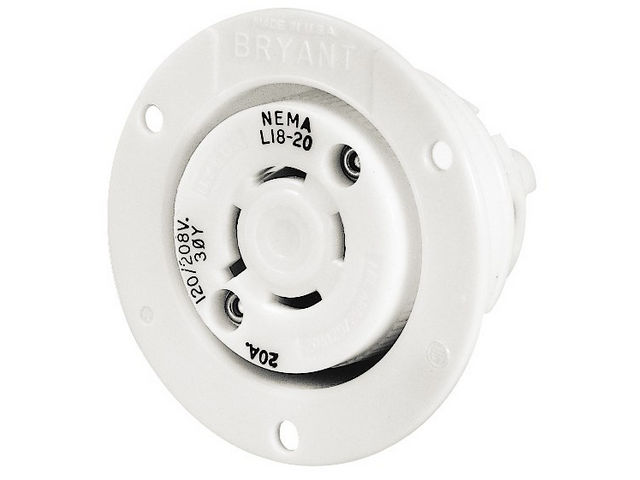 Bryant Locking Flanged Receptacle 20A 277/480V L19-20R White (71920ER)