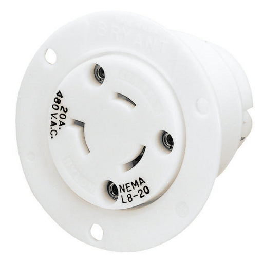 Bryant Locking Flanged Receptacle 20A 480V L8-20R White (70820ER)