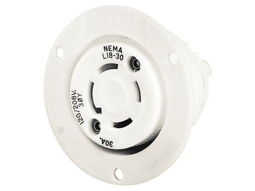 Bryant Locking Flanged Receptacle 30A 277/480V L19-30R White (71930ER)