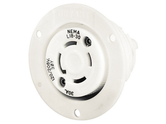 Bryant Locking Flanged Receptacle 30A 277/480V L19-30R White (71930ER)