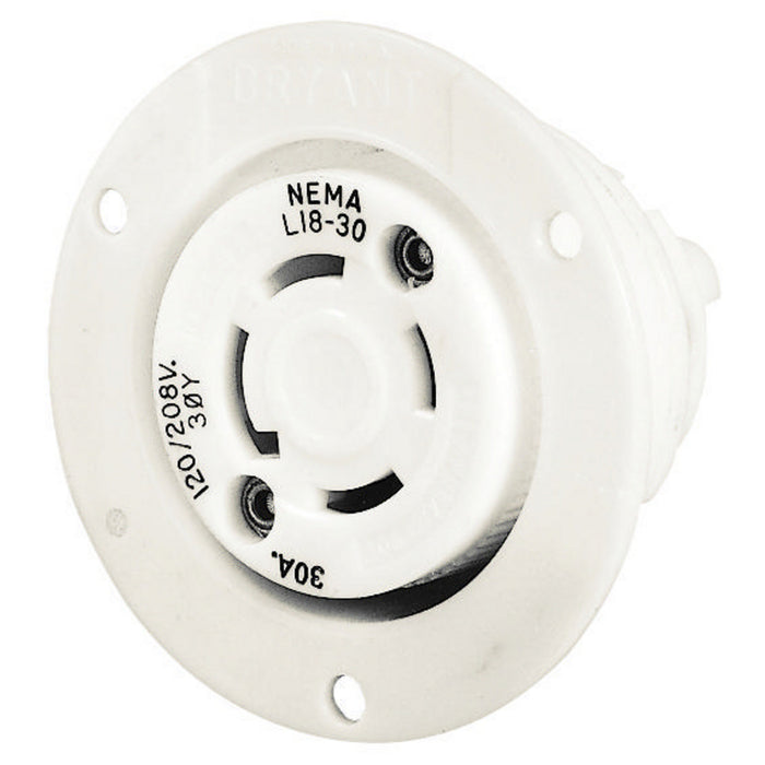 Bryant Locking Flanged Receptacle 30A 277/480V L19-30R White (71930ER)