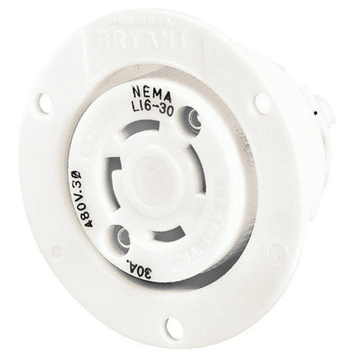 Bryant Locking Flanged Receptacle 30A 3PH 480V L16-30R White (71630ER)