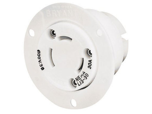 Bryant Locking Flanged Receptacle 30A 3PH 600V L13-30R Black (71330ER)