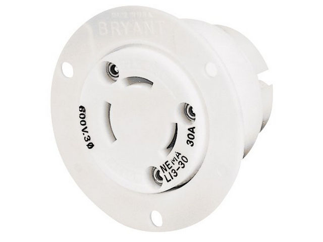 Bryant Locking Flanged Receptacle 30A 3PH 600V L13-30R Black (71330ER)