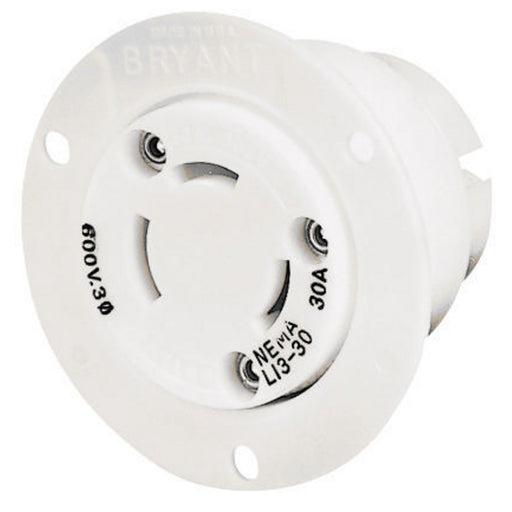 Bryant Locking Flanged Receptacle 30A 3PH 600V L13-30R Black (71330ER)