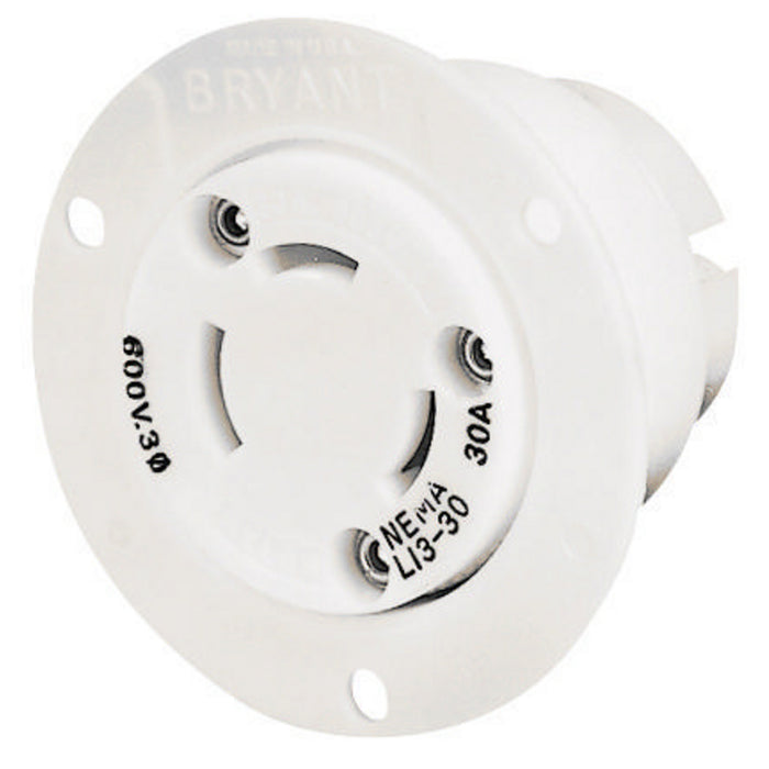 Bryant Locking Flanged Receptacle 30A 3PH 600V L13-30R Black (71330ER)