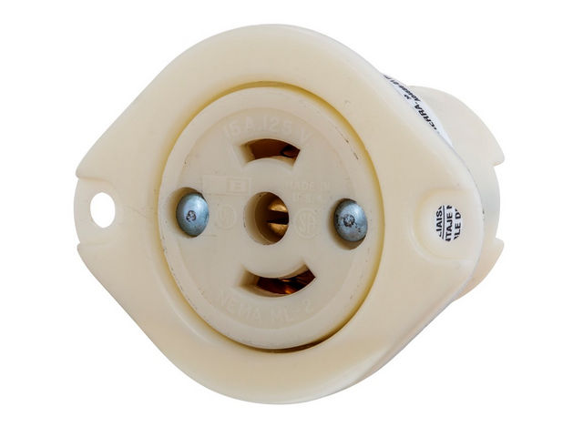 Bryant Locking Flanged Receptacle Midget 15A 125V ML-2R HBL (7596ERM)