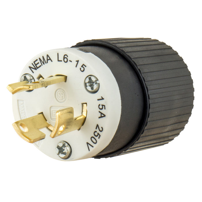 Bryant Locking Plug 15A 250V L6-15P Black And White (70615NP)