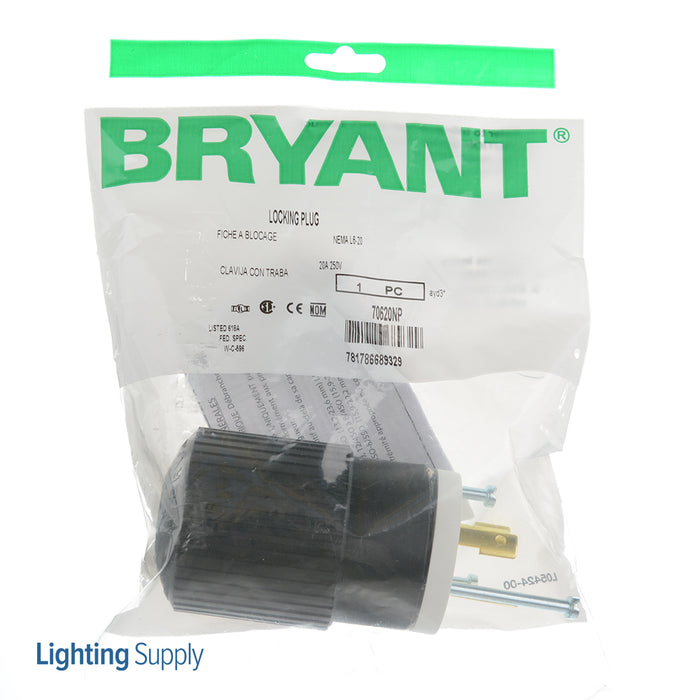 Bryant Locking Plug 20A 250V L6-20P Black And White (70620NP)