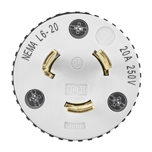 Bryant Locking Plug 20A 250V L6-20P Black And White (70620NP)