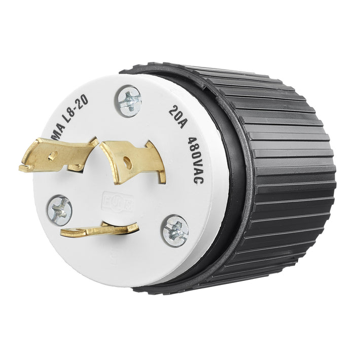 Bryant Locking Plug 20A 480V L8-20P Black And White (70820NP)