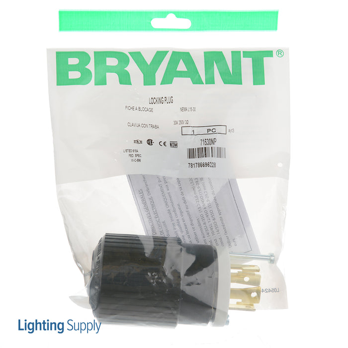 Bryant Locking Plug 30A 3PH 250V L15-30P Black And White (71530NP)