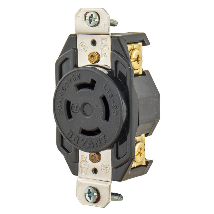 Bryant Locking Receptacle 20A 3PH 480V L16-20R Black (71620FR)