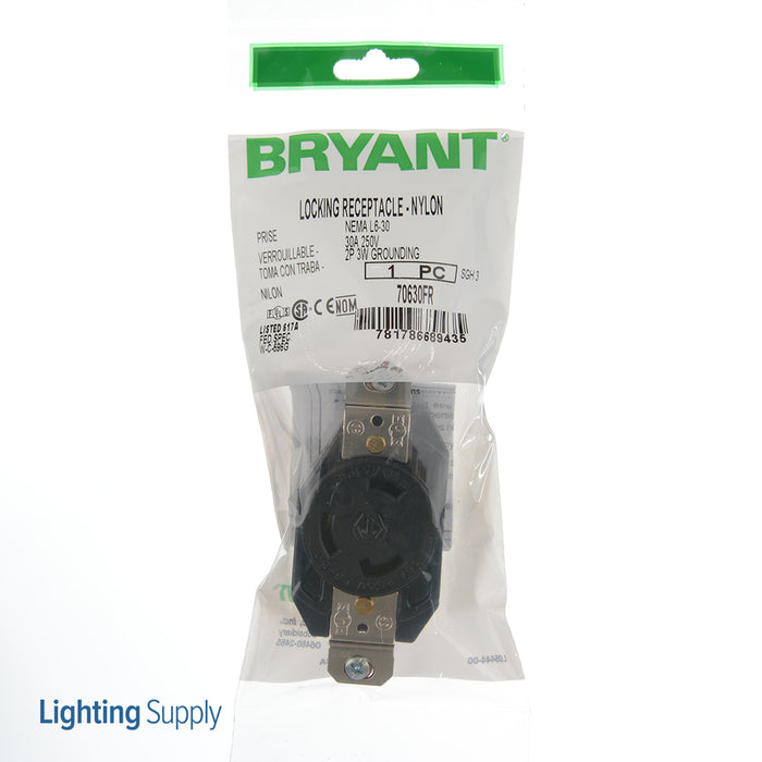 Bryant Locking Receptacle 30A 250V L6-30R Black (70630FR)