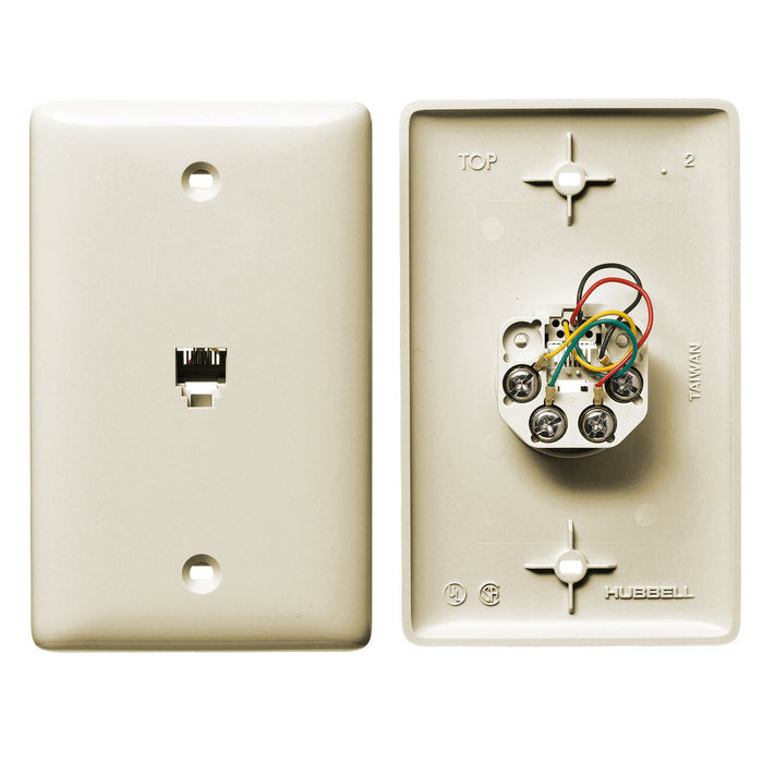 Bryant Plate 1-Gang With Jack 6 Position 4-Conductor Screw Terminal Light Almond (NS730LA)
