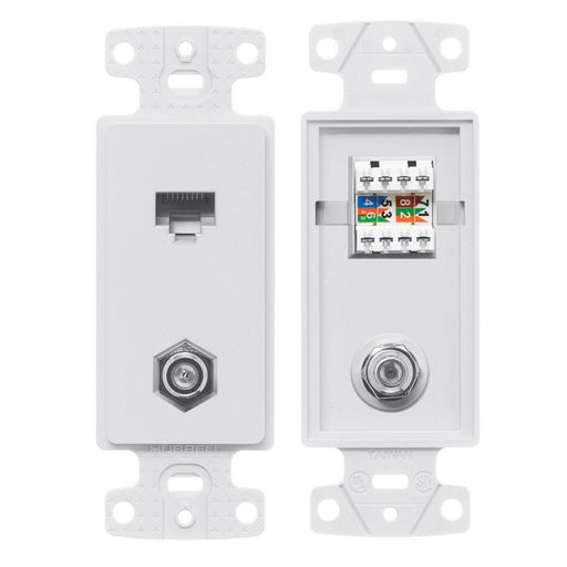 Bryant Plate Frame With F-Type Connector And CAT5e Jack White (NS785W)