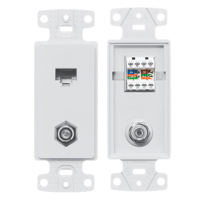 Bryant Plate Frame With F-Type Connector And CAT5e Jack White (NS785W)