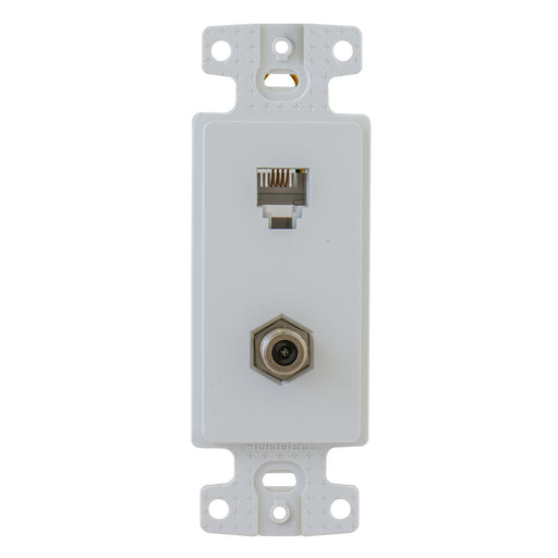 Bryant Plate Frame With F-Type Connector/6 Position 6-Conductor Screw Terminal White (NS783W)