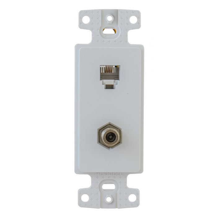 Bryant Plate Frame With F-Type Connector/6 Position 6-Conductor Screw Terminal White (NS783W)