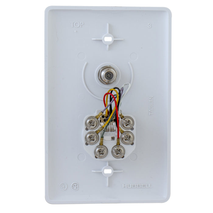 Bryant Plate Mid-Sized With F-Type Connector/6 Position 6-Conductor White (NS755W)
