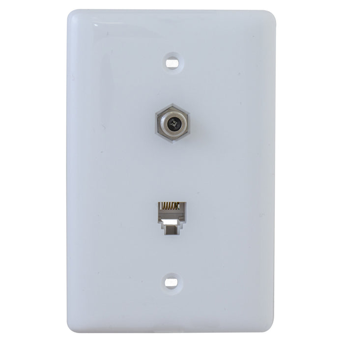 Bryant Plate Mid-Sized With F-Type Connector/6 Position 6-Conductor White (NS755W)
