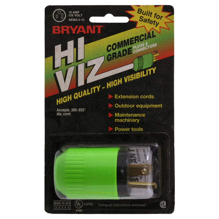 Bryant Plug 15A 125 5-15P Hi-Vis Green (5156HVG)