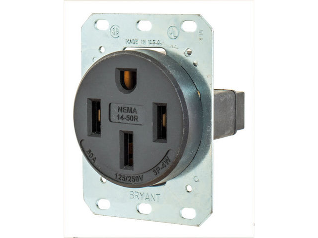 Bryant Receptacle Flush Mount Single Commercial/Industrial Grade EV Grade 50A 125/250V 14-50R Black (9450FR)