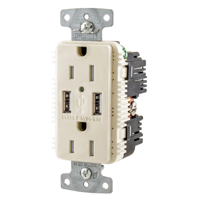 Bryant Receptacle Duplex 15A 125V 5A 5V USB Port A Light Almond (USBB15A5LA)