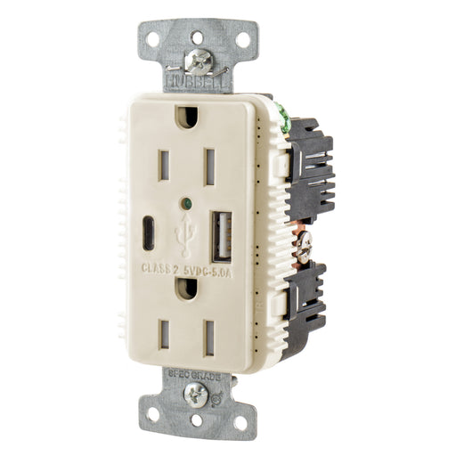 Bryant Receptacle Duplex 15A 125V 5A 5V USB Port AC Light Almond (USBB15AC5LA)