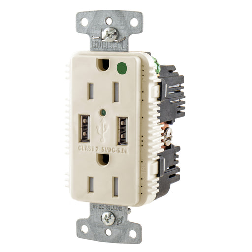 Bryant Receptacle Hospital Grade Duplex 15A 125V 5A 5V USB Port A Light Almond (USBB8200A5LA)