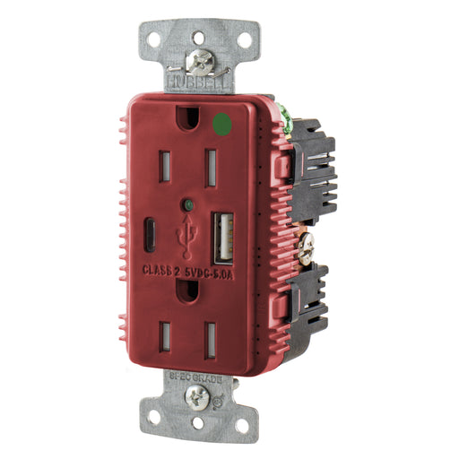 Bryant Receptacle Hospital Grade Duplex 15A 125V 5A 5V USB PRT AC Red (USBB8200AC5R)