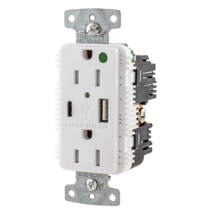 Bryant Receptacle Hospital Grade Duplex 15A 125V 5A 5V USB PRT AC White (USBB8200AC5W)